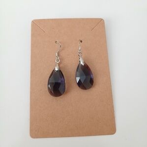 Fashion Jewelry Silver and Dark Purple Teardrop Earrings